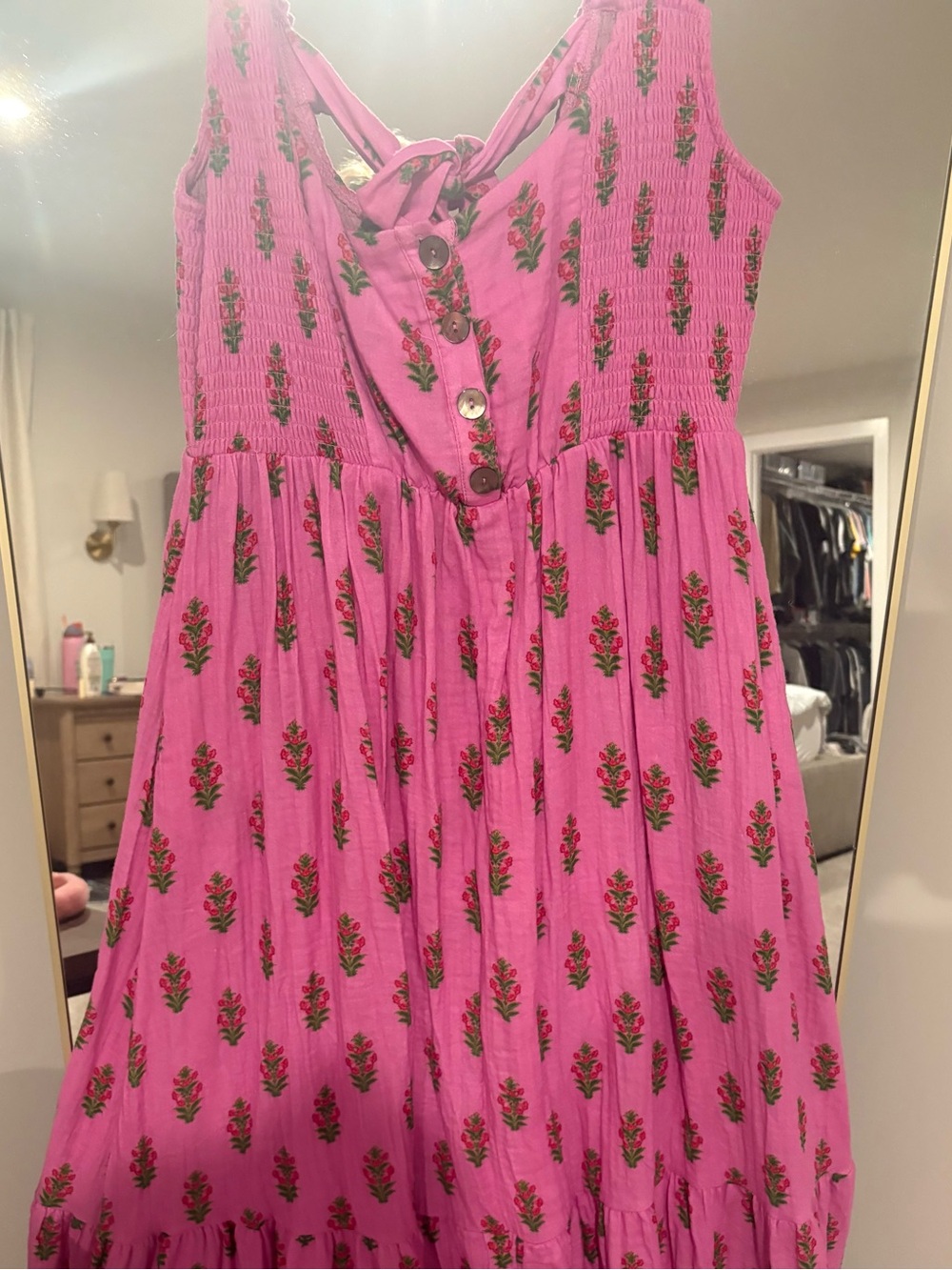 Pink Lily Pink Floral Maxi Dress with Button-Front